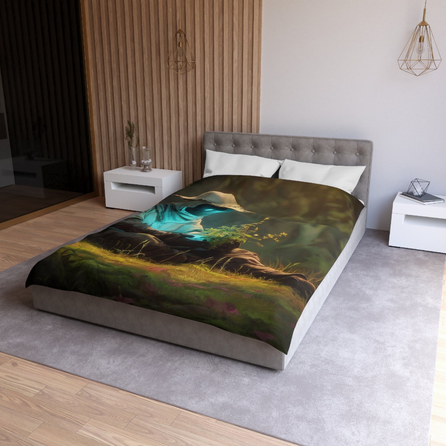 Forest Sentinel Microfiber Duvet Cover – Glowing Eye in the Twilight Grove
