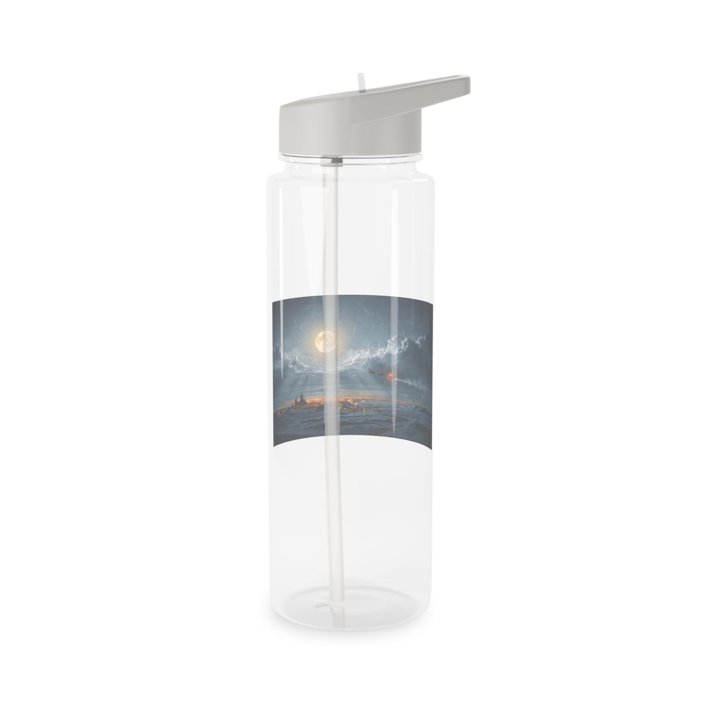 Moonlit Sleigh Ride Tritan Water Bottle – Frosty Cityscape Under Giant Moon