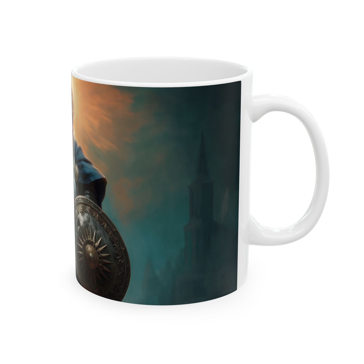 Sunlit Sentinel Ceramic Mug – (11oz, 15oz) Dawn’s Radiant Resolve