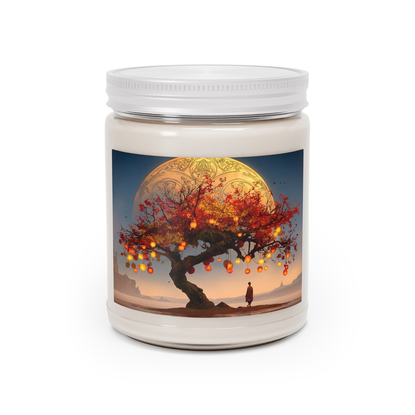 Lantern Tree Scented Soy Candles with White Lid, 9oz – Autumn’s Whisper Under a Celestial Moon