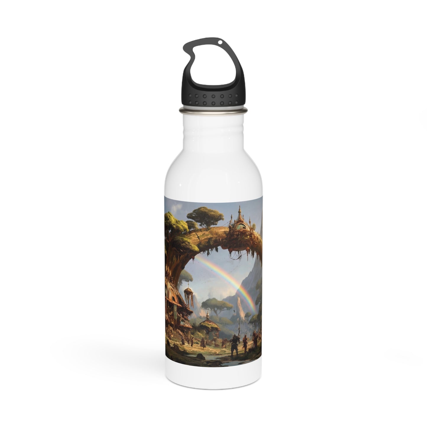 Treebridge Sanctuary Water Bottle – Where Two Realms Meet Under Twin Rainbows