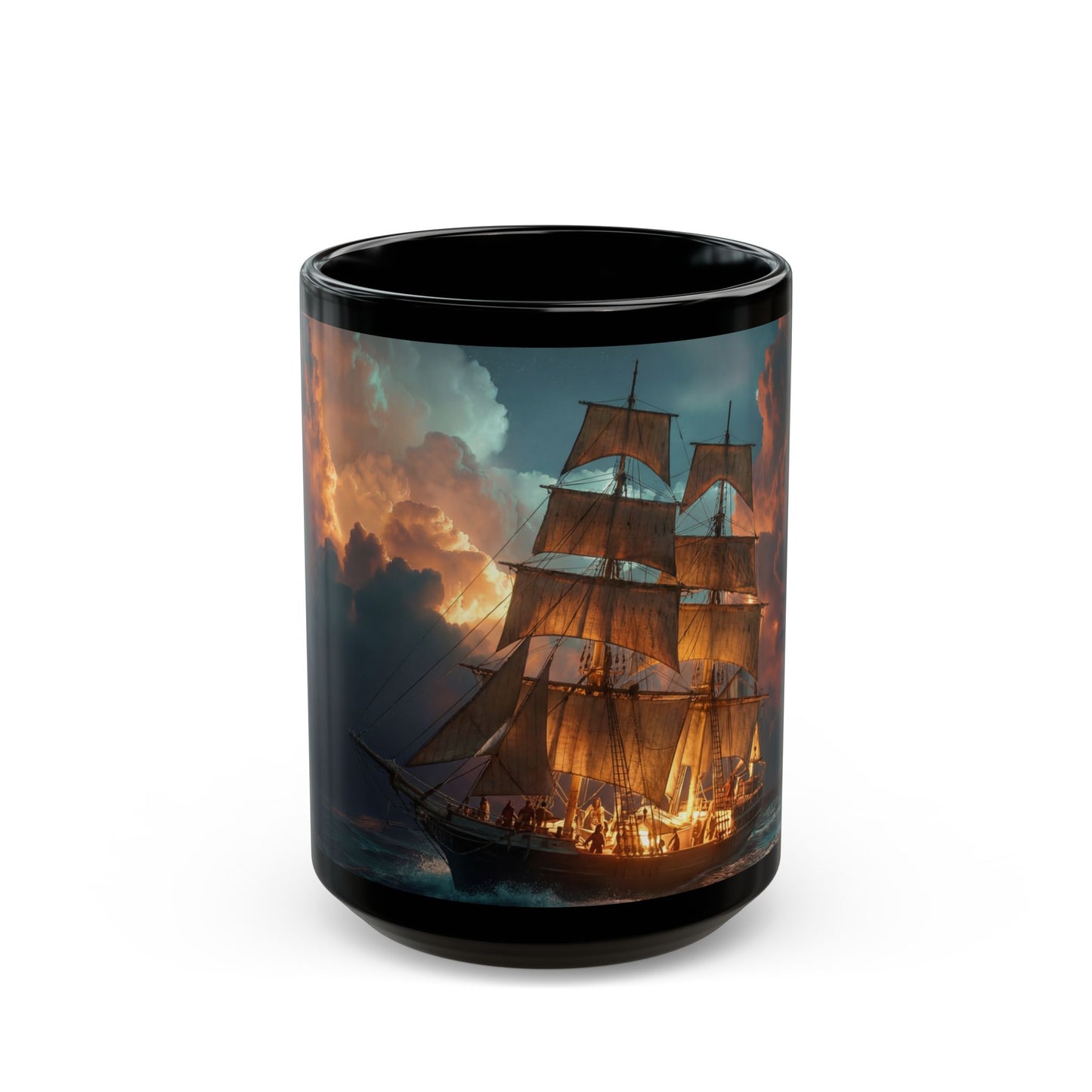 Starlit Galleon Black Mug – Midnight Voyage Through Celestial Skies