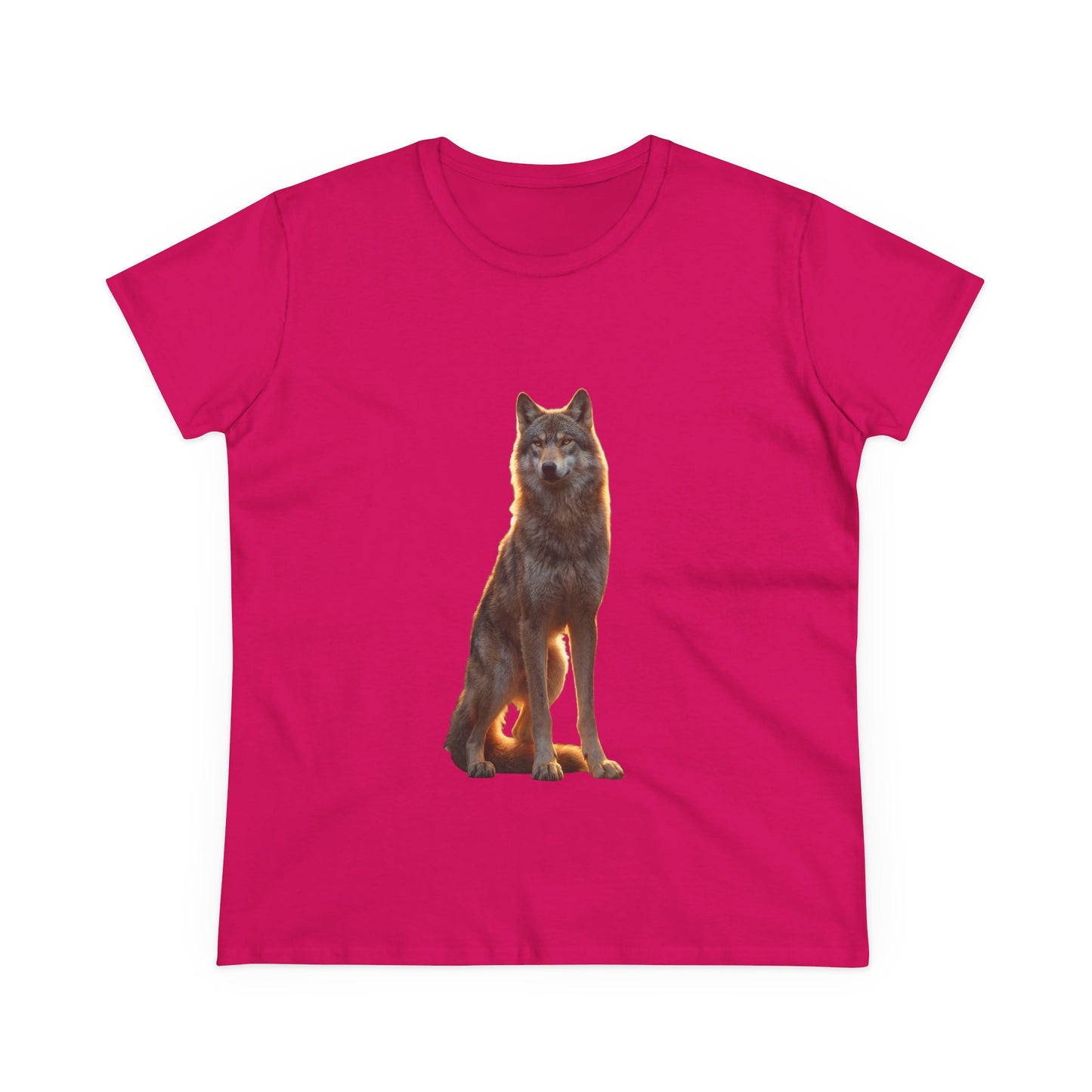 Golden Hour Wolf Women's Midweight Cotton Tee – Sentient Silhouette on Black