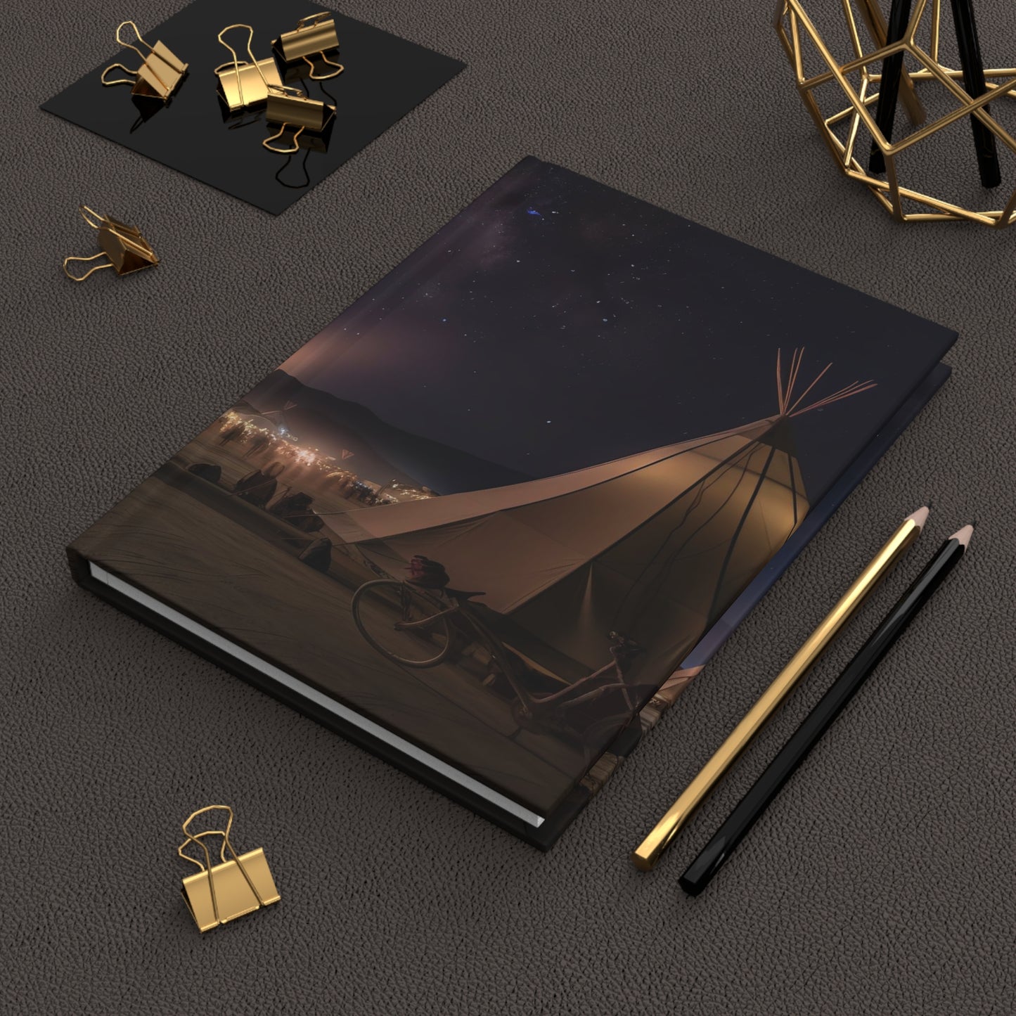 the esplanade at the burning man festival under the stars in the style of titian - Hardcover Journal Matte