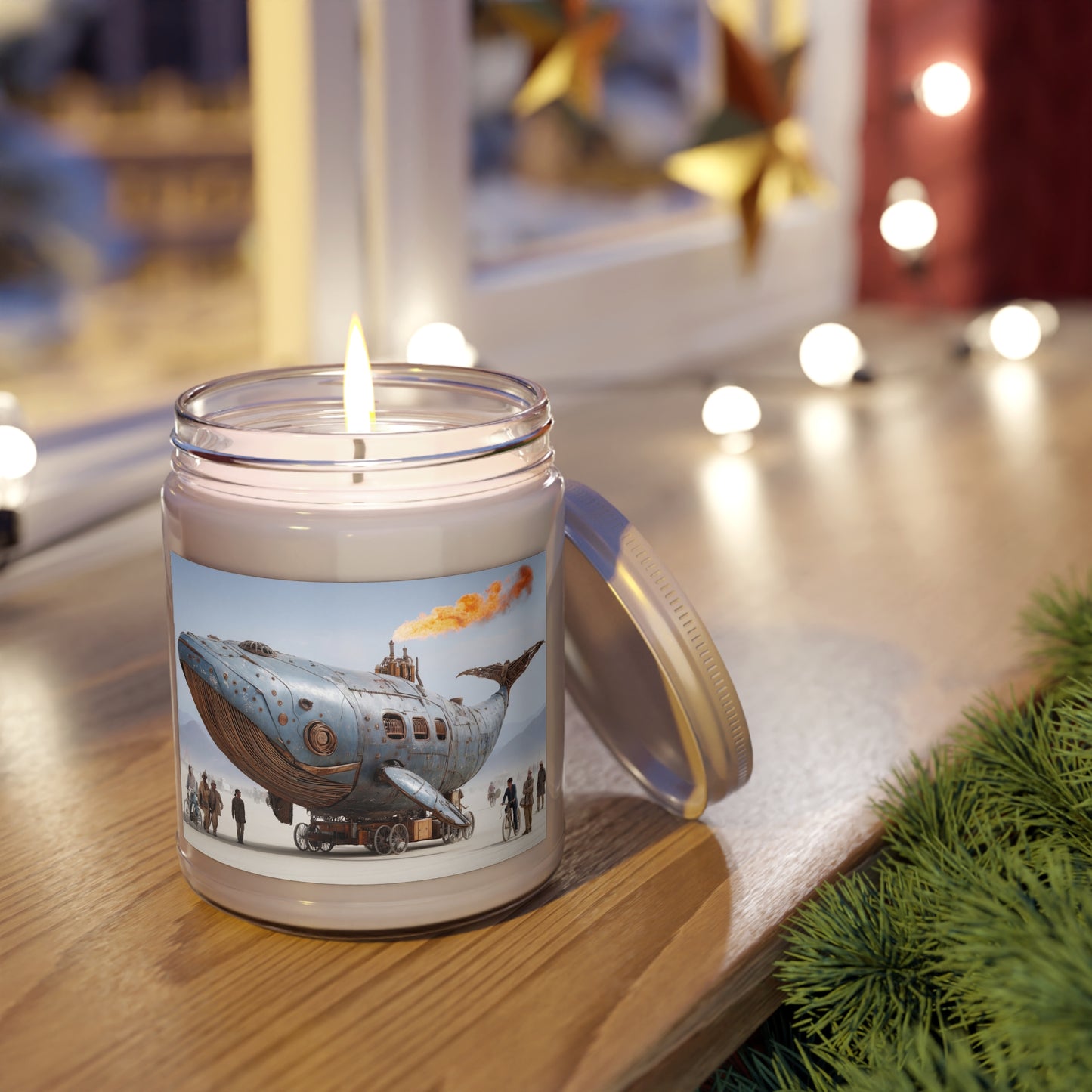 Steampunk Whale Scented Soy Candles with White Lid, 9oz – Rustic Steam & Sky Dreamscape