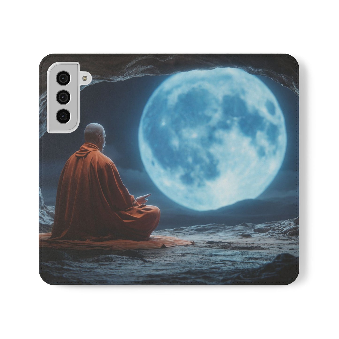 Lunar Meditation Flip Cases – Serene Monk Under Moonlight