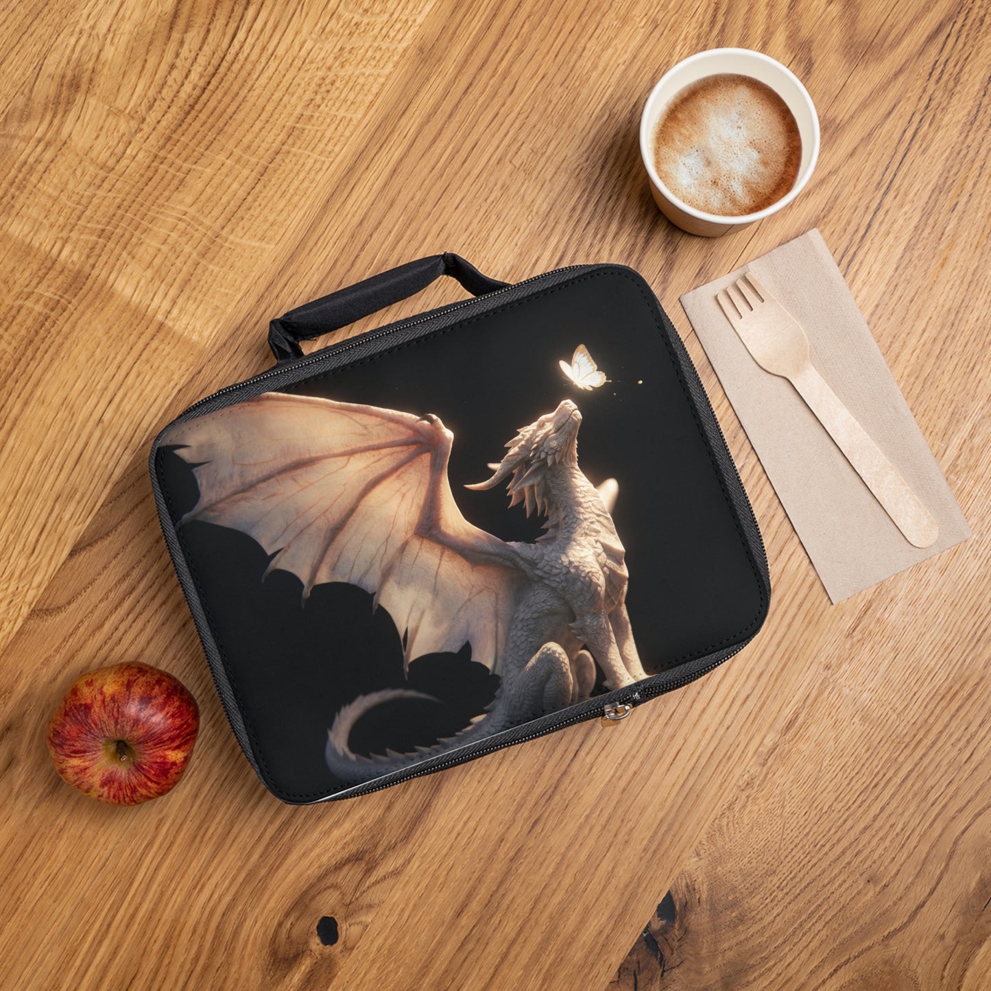 Gentle Dragon with Butterfly Lunch Bag – Soft Glow of Quiet Wonder