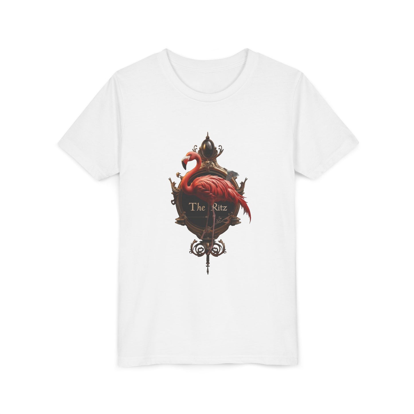 Ornate Frame Flamingo Youth Short Sleeve Tee – Gilded Ritz Garden Emblem