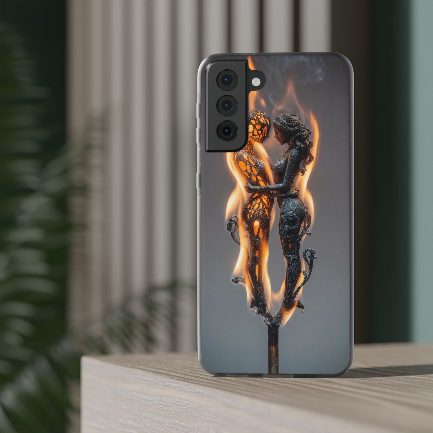 Flame-Embraced Lovers Flexi Cases – Intimate Glow Within the Fire