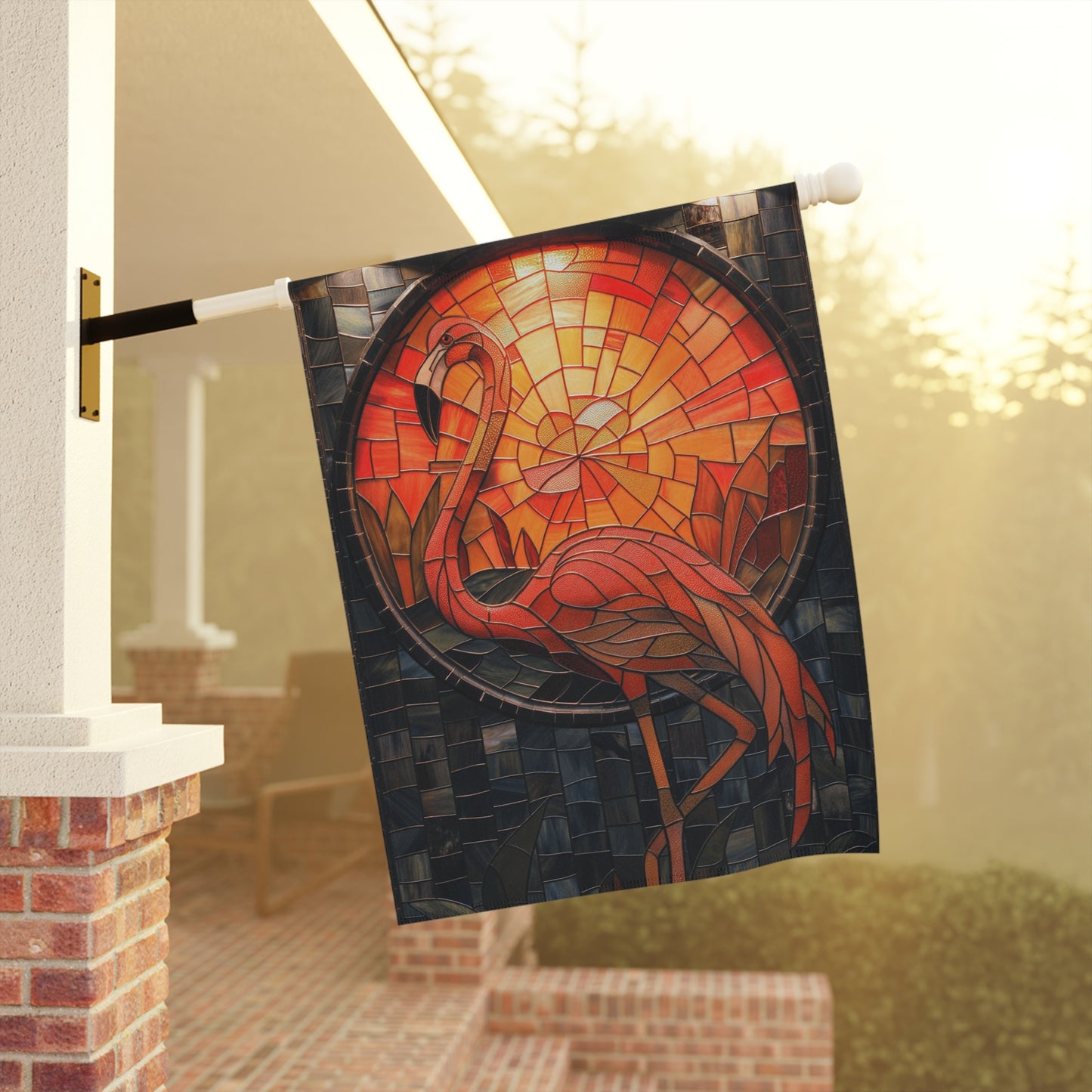 Stained Glass Flamingo Garden Flag