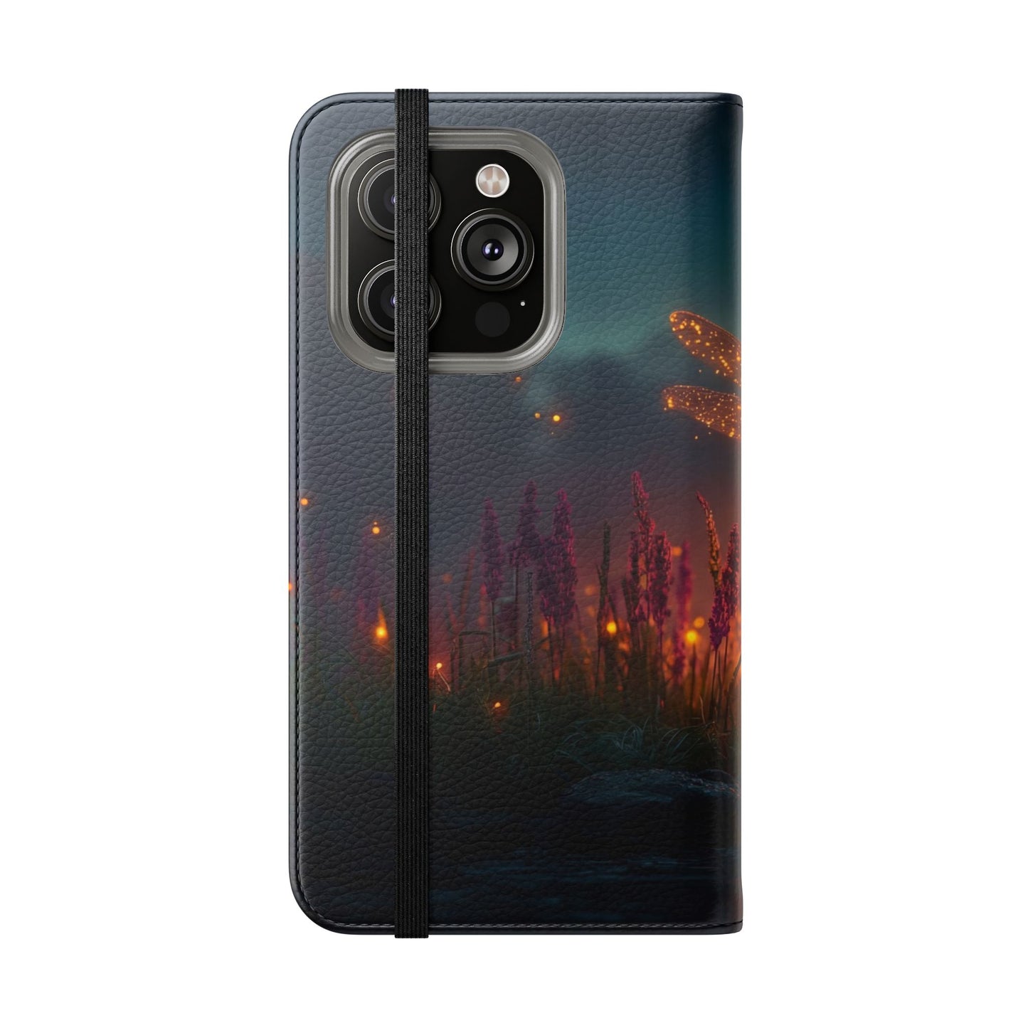 Bioluminescent Dragonfly Flip Cases – Glowing Amber Wings Over Twilight Marsh