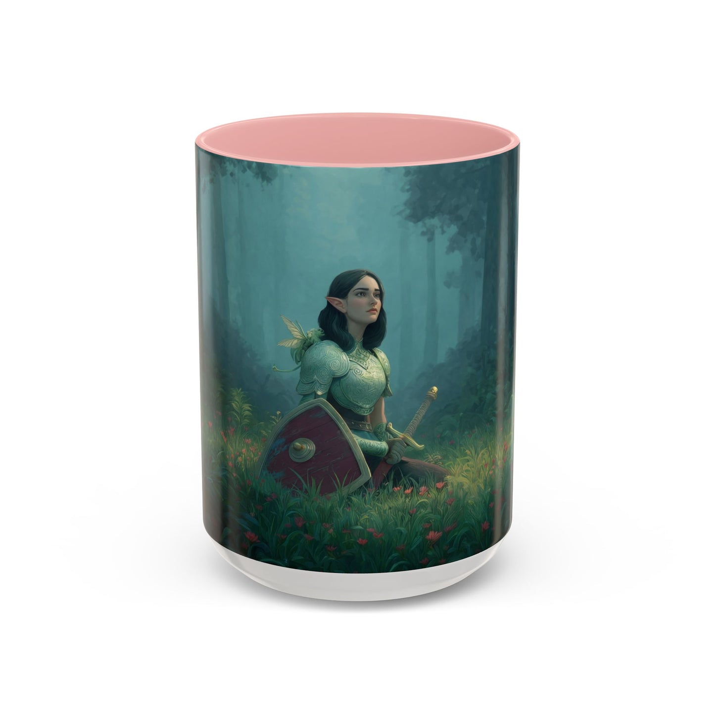 Sentinel in Mist Accent Coffee Mug (11, 15oz) – Guardian of the Whispering Woods