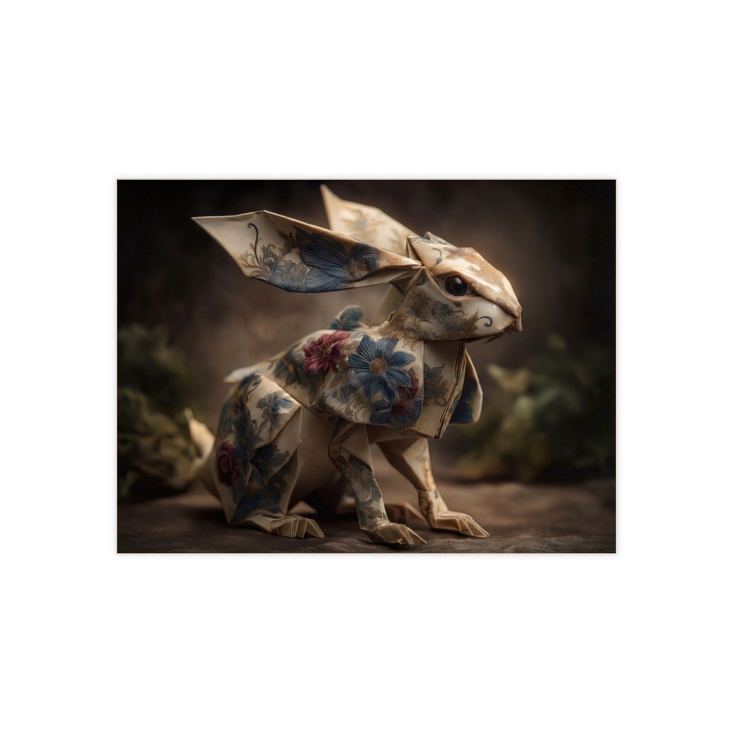 Origami Rabbit with Floral Pattern Ceramic Photo Tile – Whimsical Paper Guardian