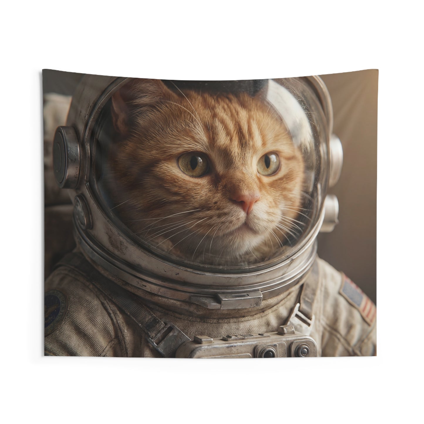 Feline Astronaut Indoor Wall Tapestries – Warm-Glow Mission Control