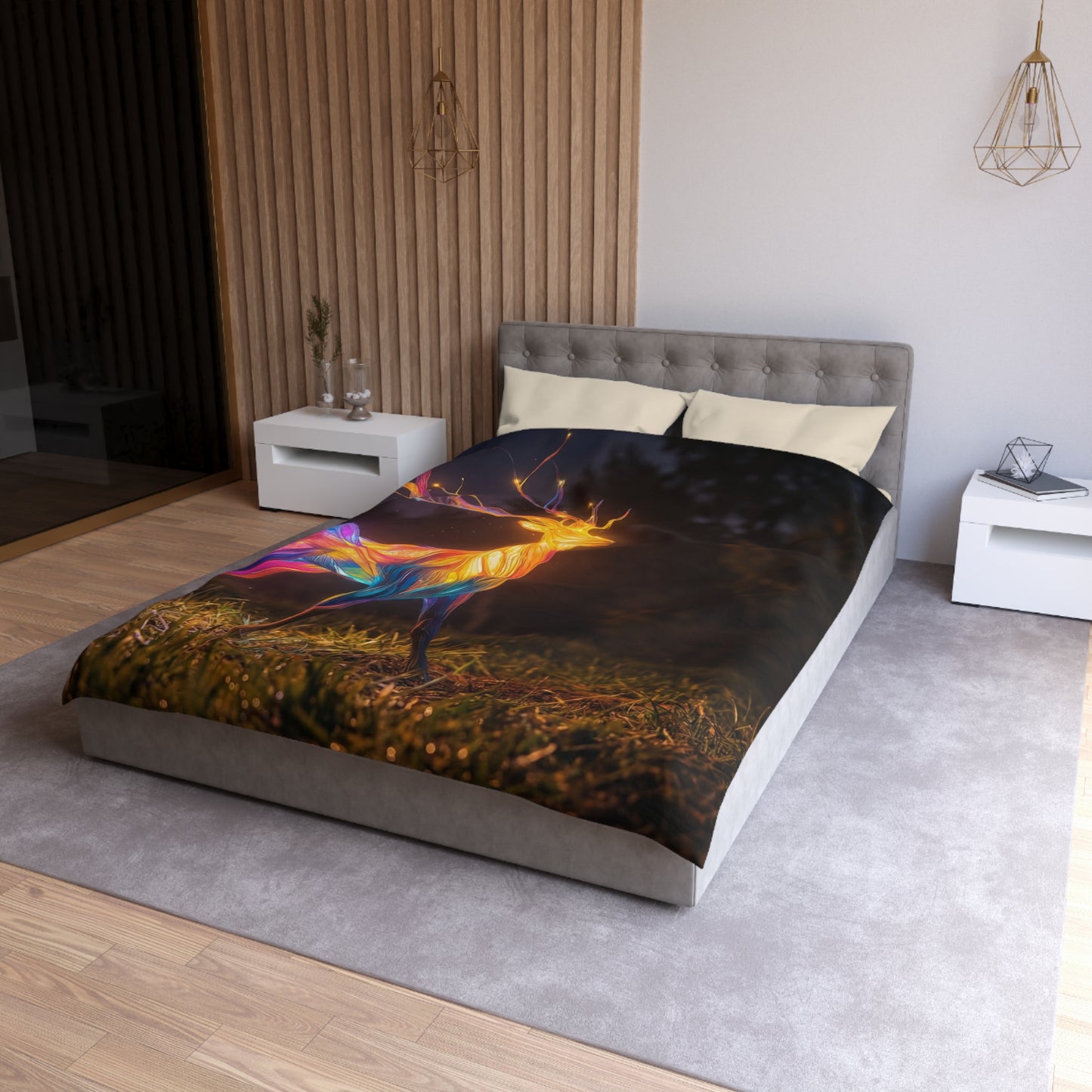 Chromatic Stag Microfiber Duvet Cover – Night Garden Luminescence