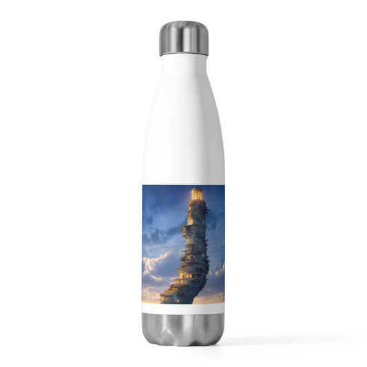 Skyborne Lighthouse Bottle – Warm Glow Against Dusk Horizon