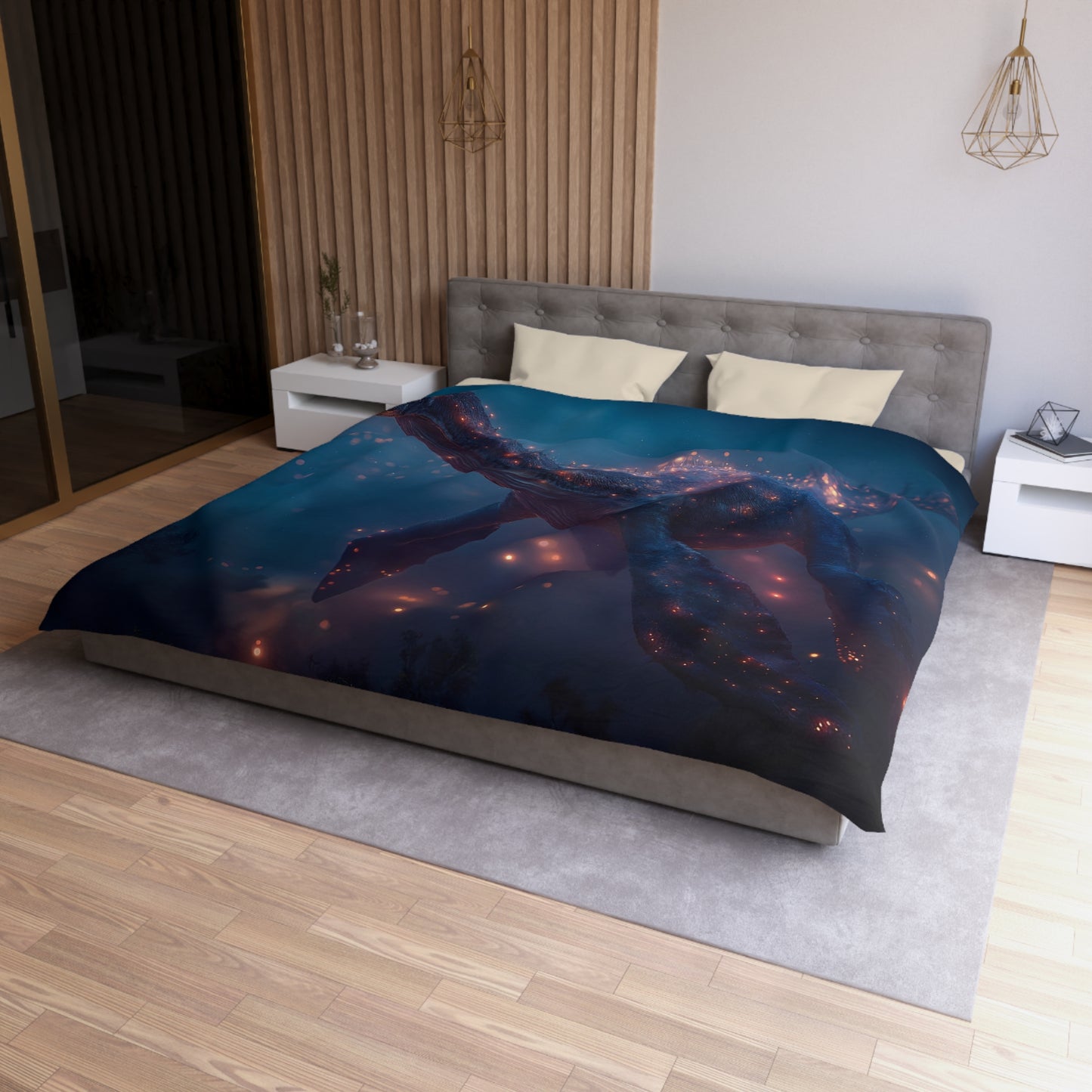 Celestial Plesiosaur Microfiber Duvet Cover – Twilight Guardian of the Deep