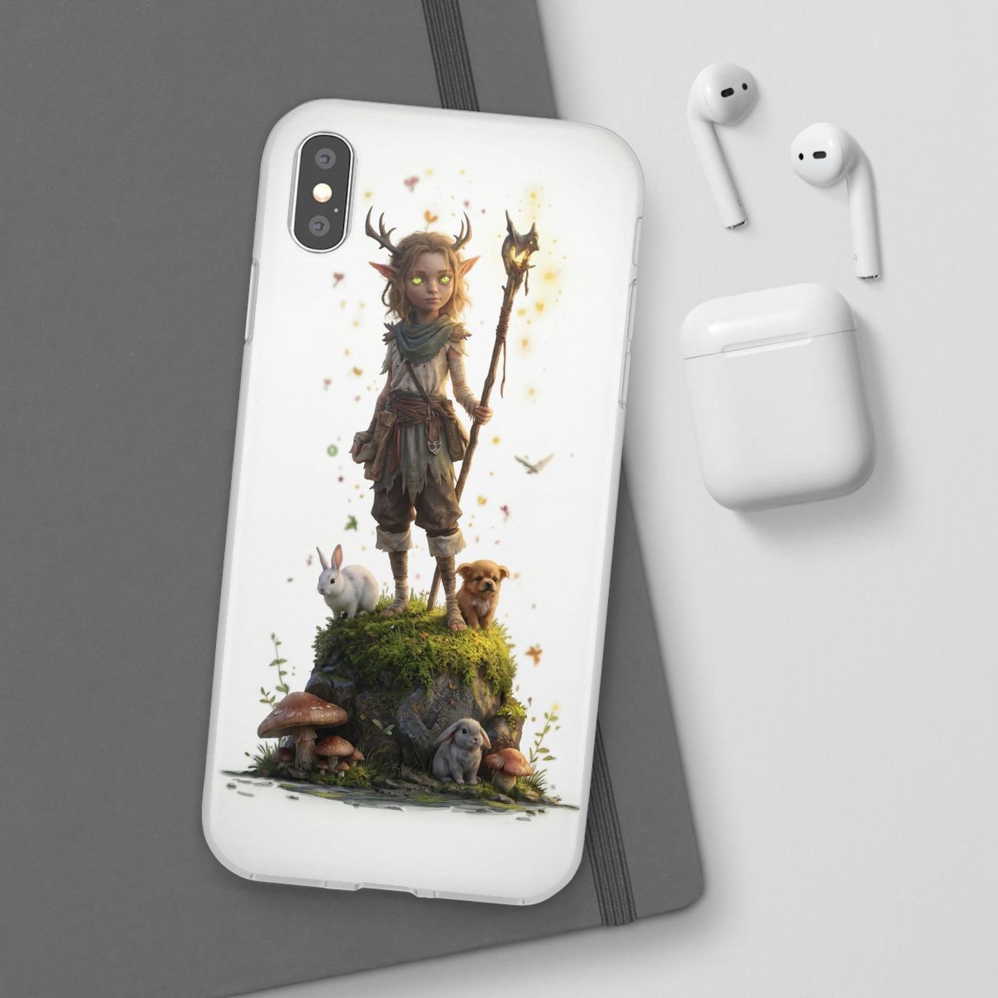 Forest Sentinel Flexi Cases – Glowing Antlered Child with Pet Companions