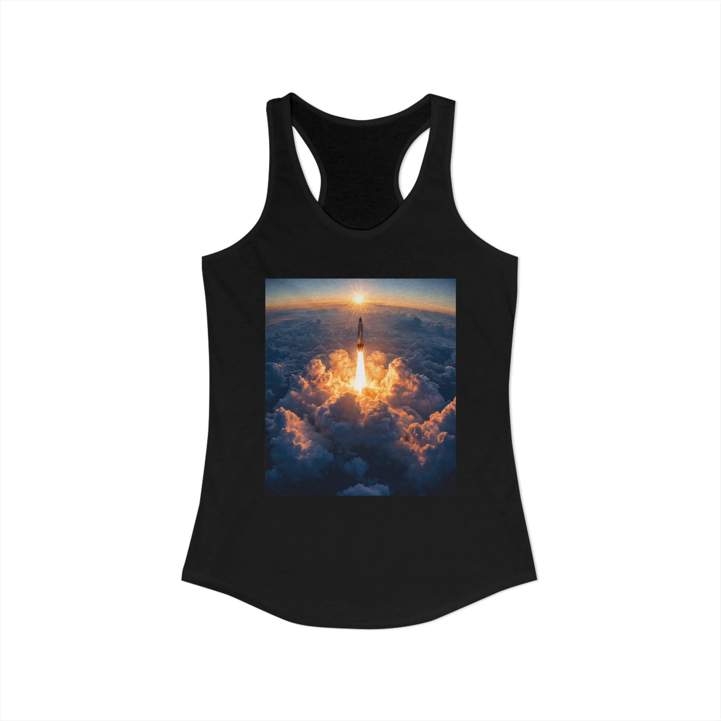 Solar Launch Women's Ideal Racerback Tank – Golden Dawn Ascent Graphic