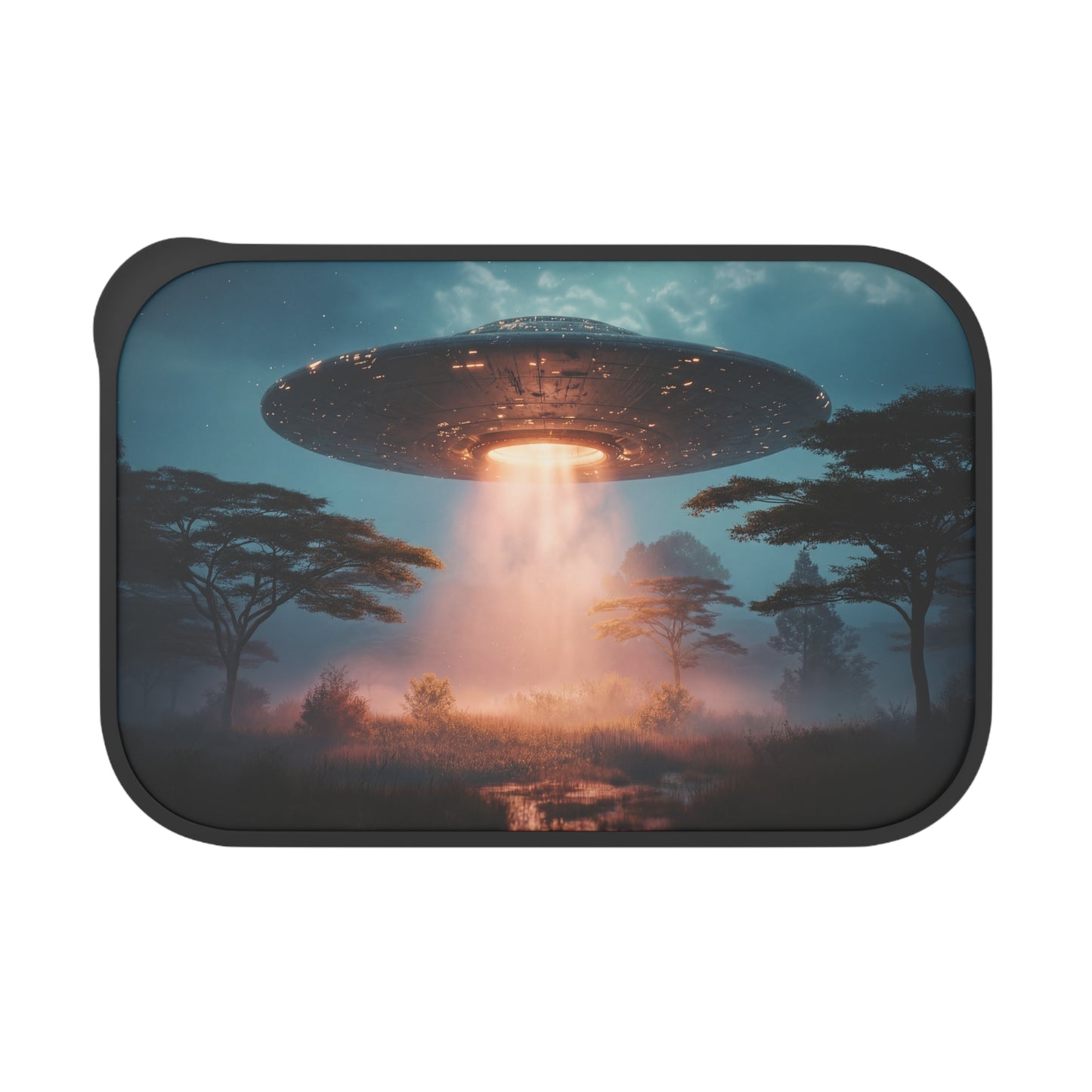 Celestial Saucer PLA Bento Box with Band and Utensils – Twilight Arrival Over Savannah