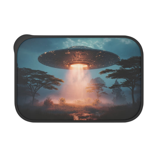 Celestial Saucer PLA Bento Box with Band and Utensils – Twilight Arrival Over Savannah