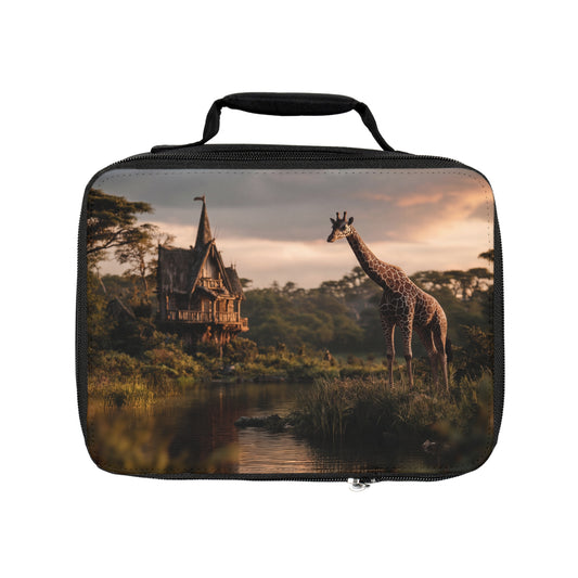 Giraffe by the Waterfall House Lunch Bag – Sunset Sanctuary Scene