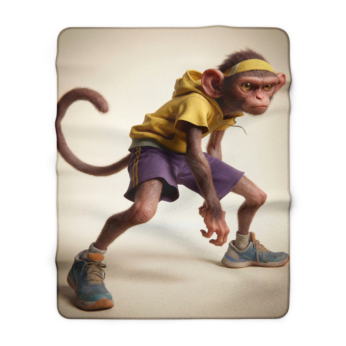 Athletic Monkey Sherpa Fleece Blanket – Streetball Ready Pose