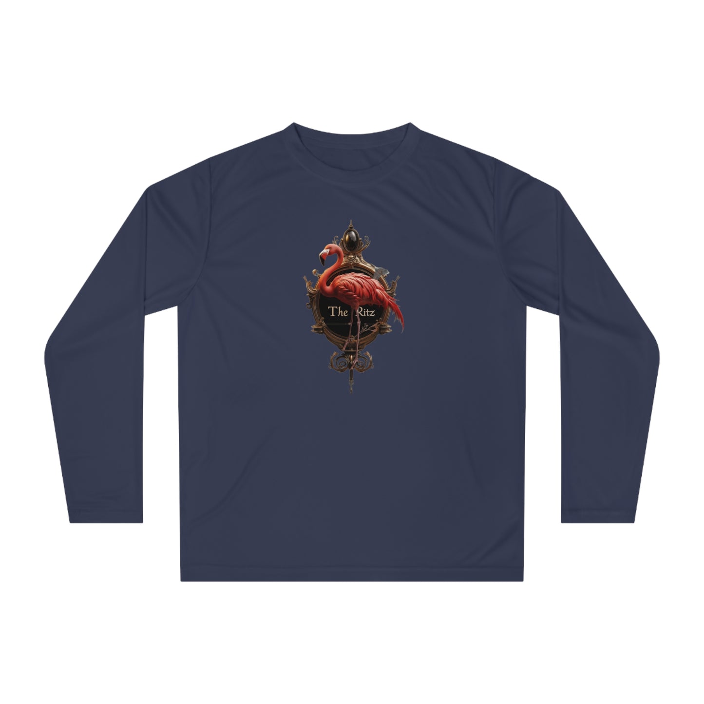 The Ritz Flamingo Unisex Performance Long Sleeve Shirt – Golden Frame Elegance