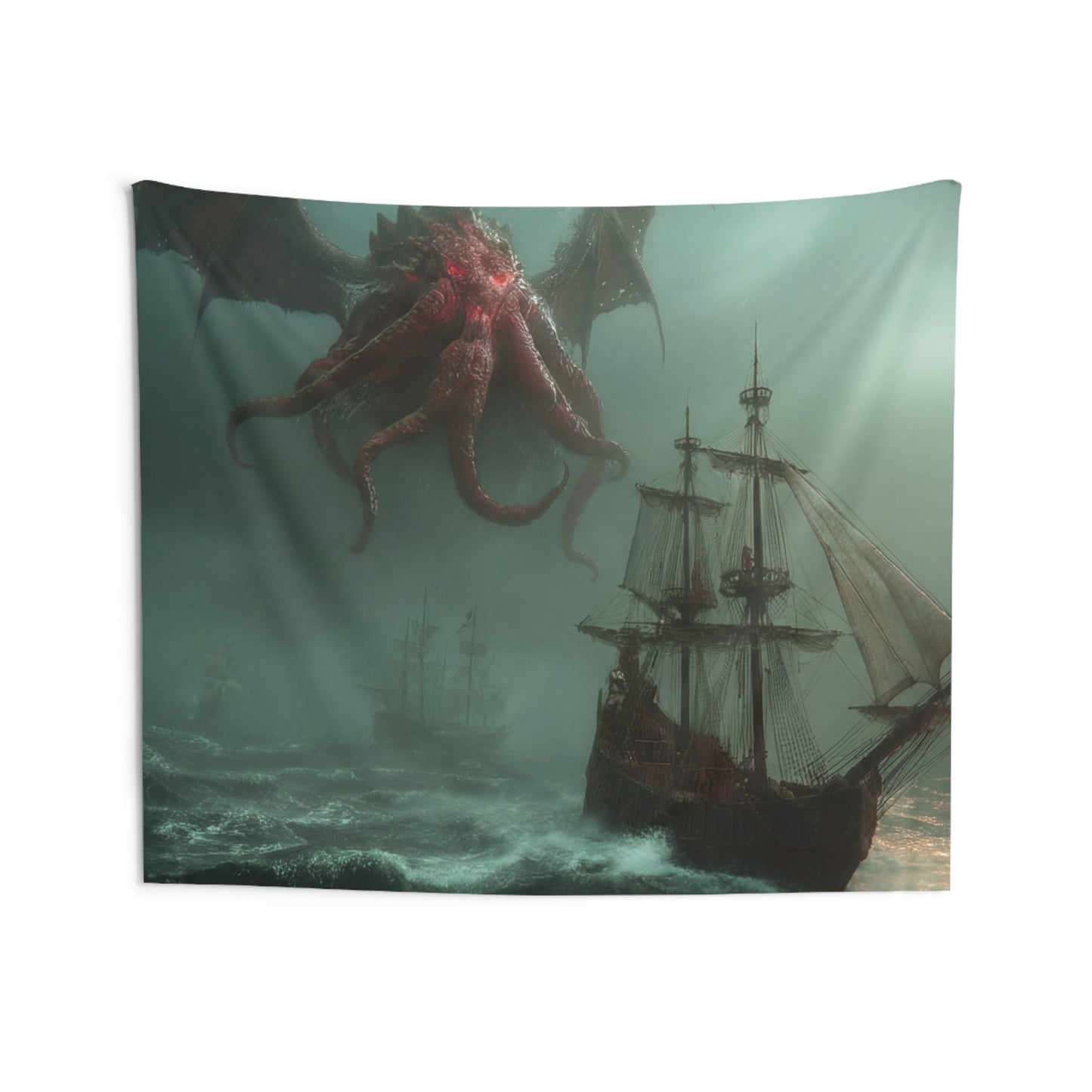 Leviathan’s Wrath Indoor Wall Tapestries – Storm-Swept Seascape with Winged Horror