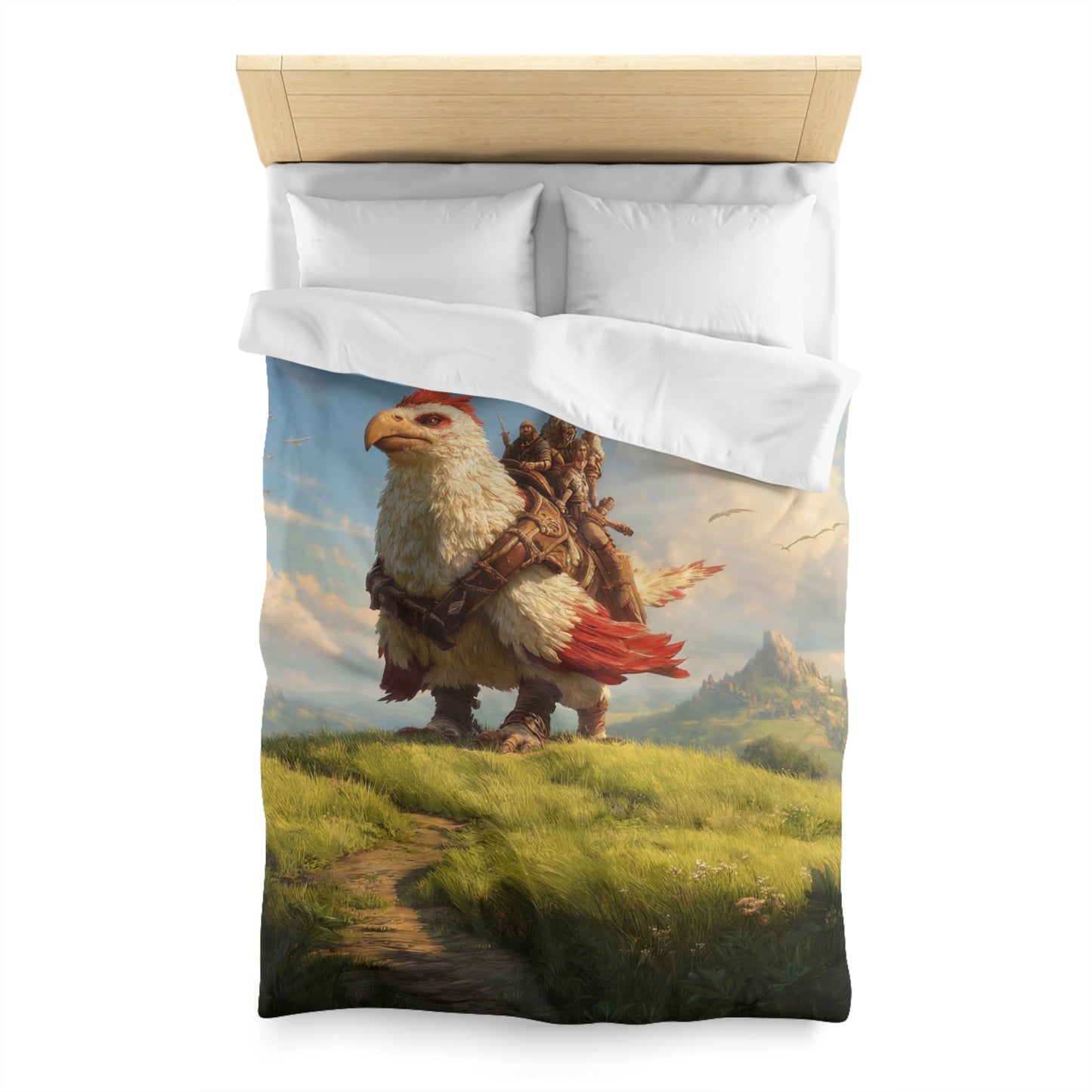 Skybound Hawk Riders Microfiber Duvet Cover – Sunlit Summit Adventure