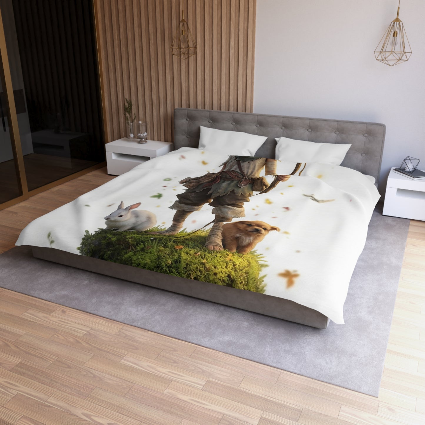Forest Sentinel Microfiber Duvet Cover – Luminescent Deerhorn Guardian Dreamscape