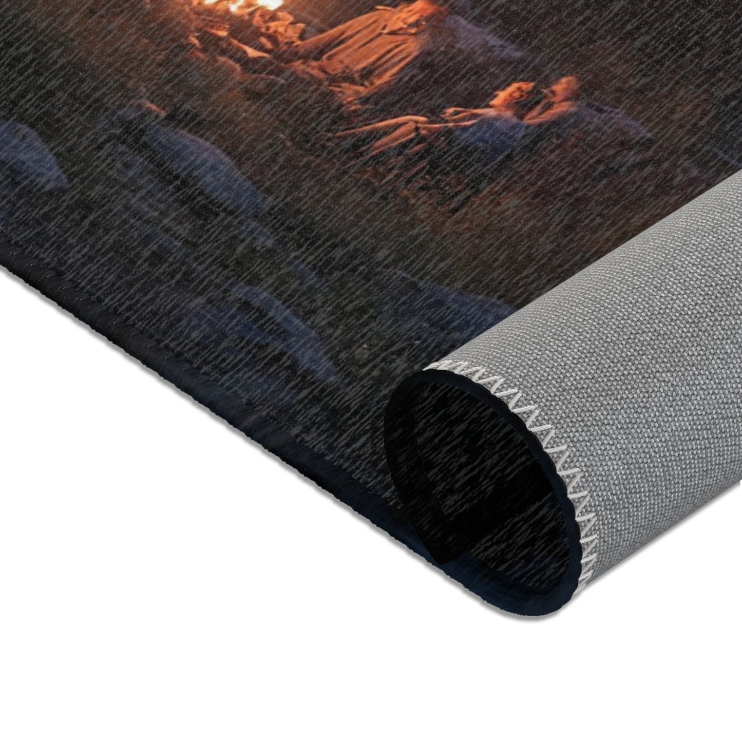 Twilight Cabin Gathering Rug – Warm Embers by the River