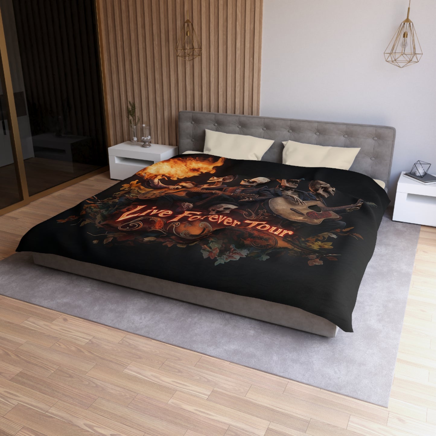 Skeleton Band Duvet Cover – Live Forever Tour Flame Performance