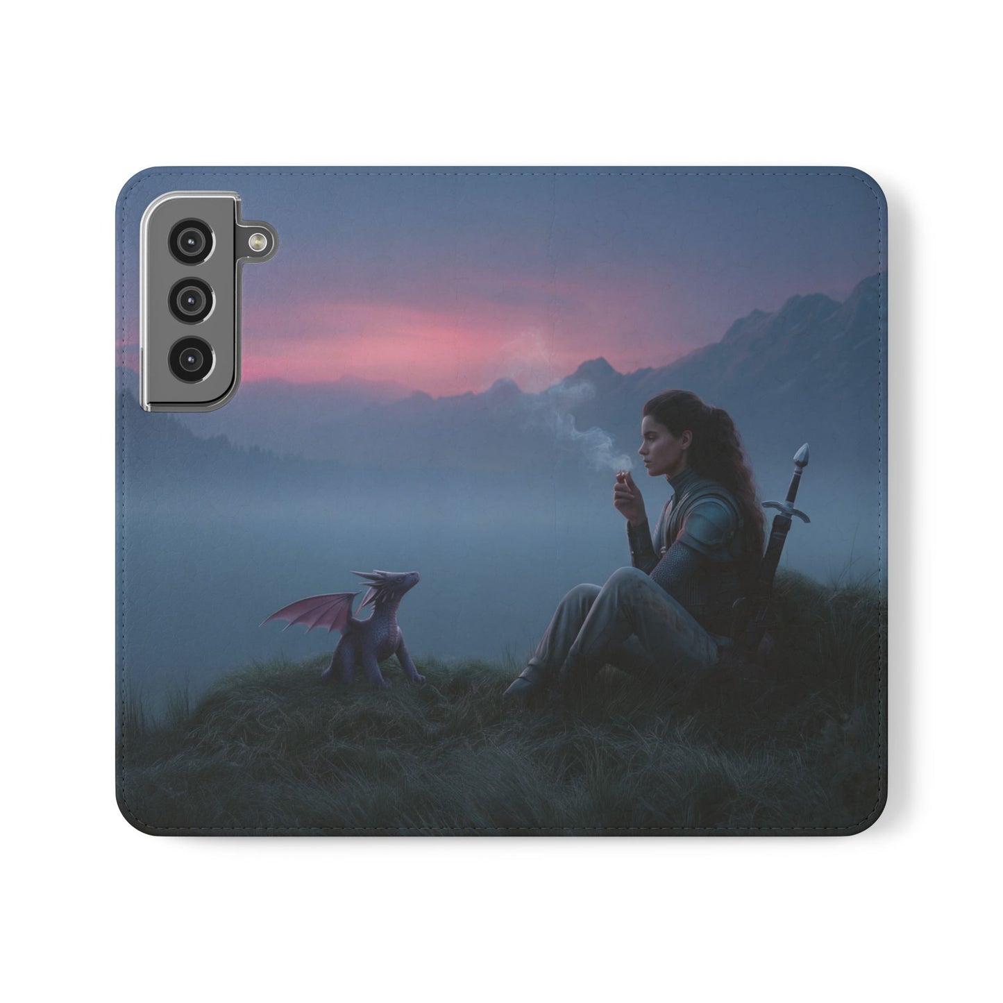 Silent Guardian Flip Cases – Misty Dawn Warrior and Dragon Companion