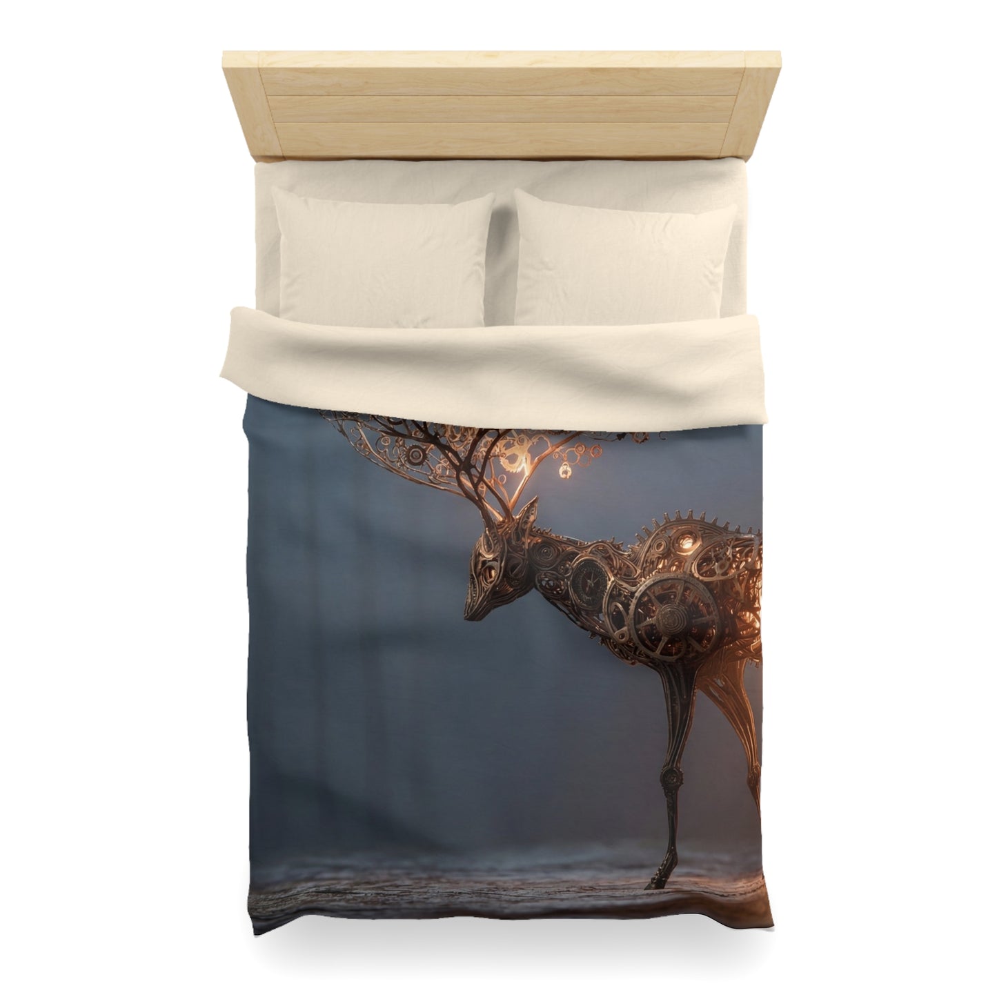 Clockwork Stag Microfiber Duvet Cover – Luminescent Forest Guardian