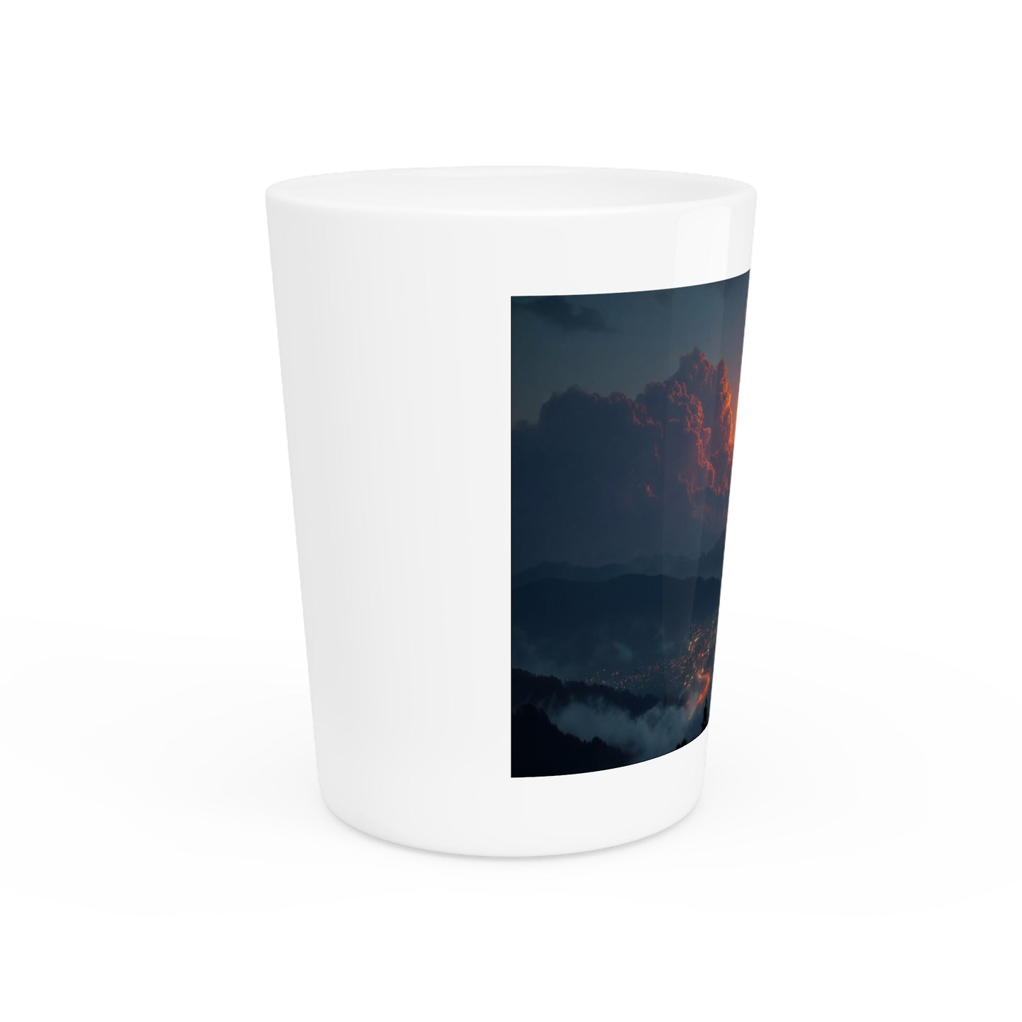 Meteor Shower Shot Glass – Fiery Comet Over Mountain City