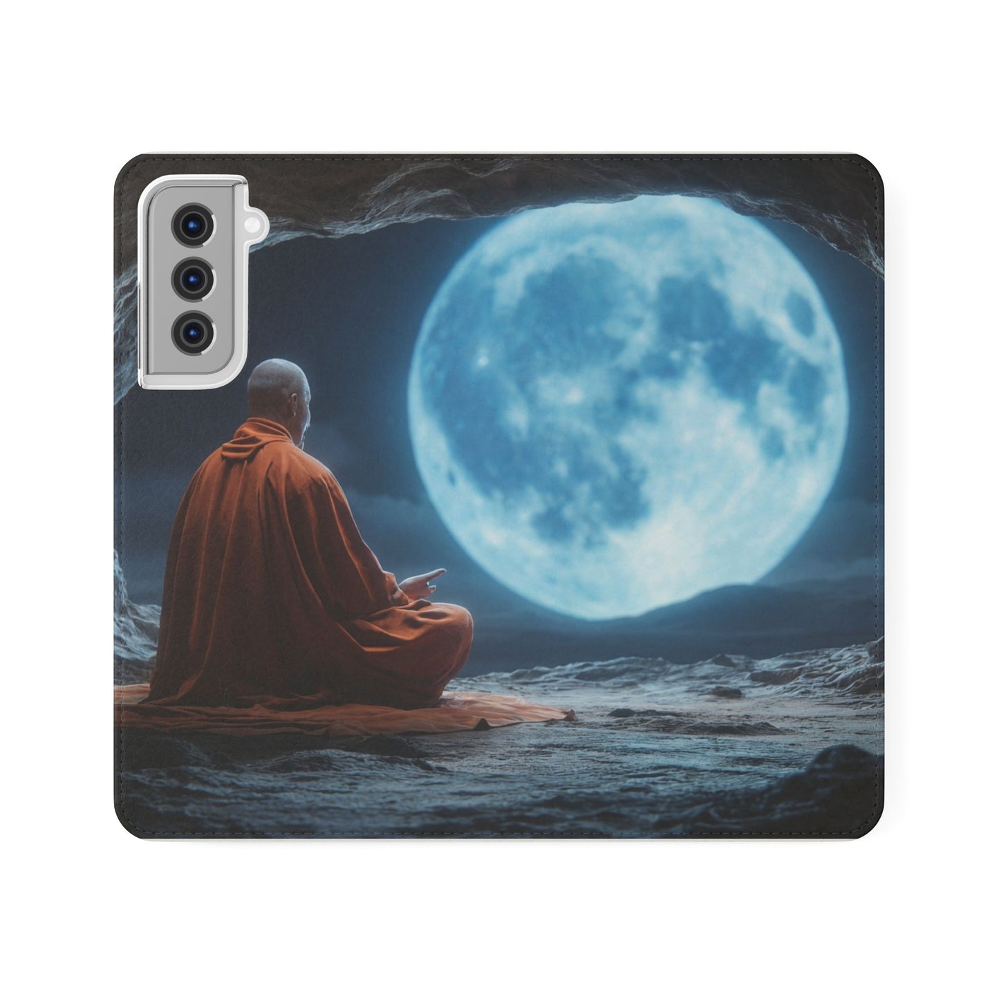 Lunar Meditation Flip Cases – Serene Monk Under Moonlight