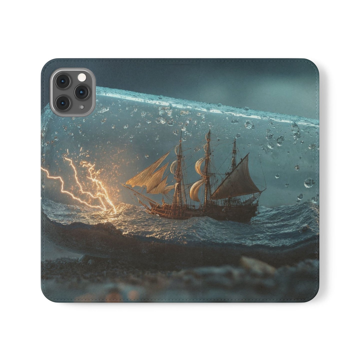 Storm-Struck Galleon Flip Cases – Lightning Inside Glass Bottle