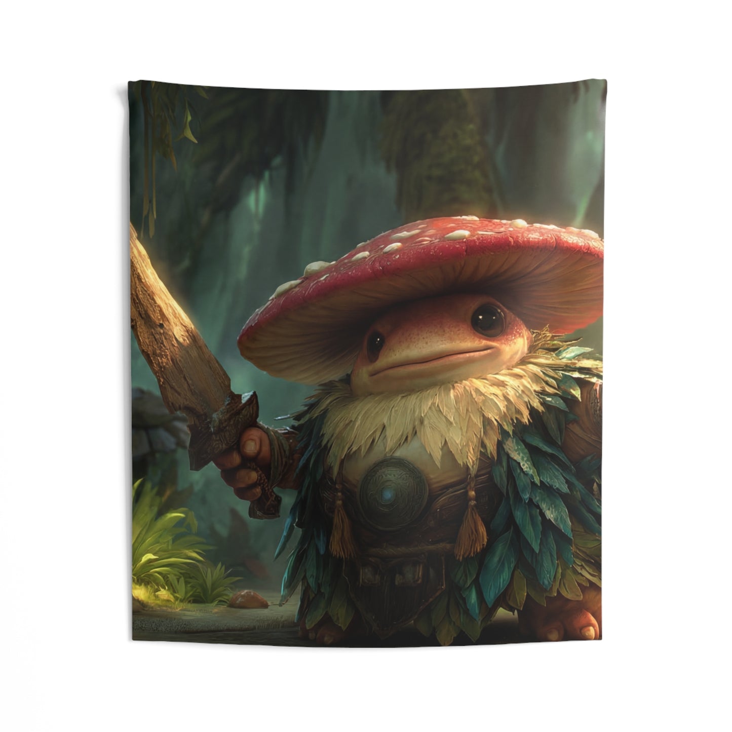 Mushroom Knight Indoor Wall Tapestries – Sunlit Jungle Sentinel