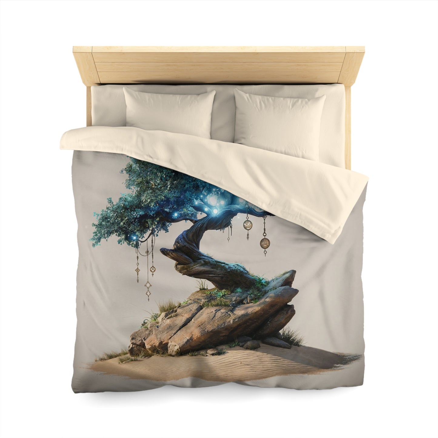 Luminescent Wisdom Tree Microfiber Duvet Cover – Desert Oasis with Glowing Canopy