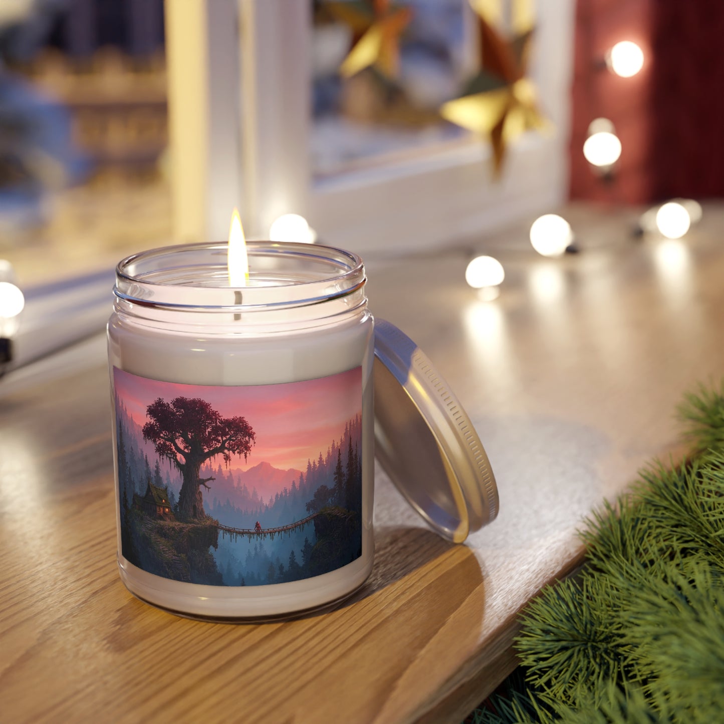 Crimson Canopy Scented Soy Candles with White Lid, 9oz – Twilight’s Whispering Bridge