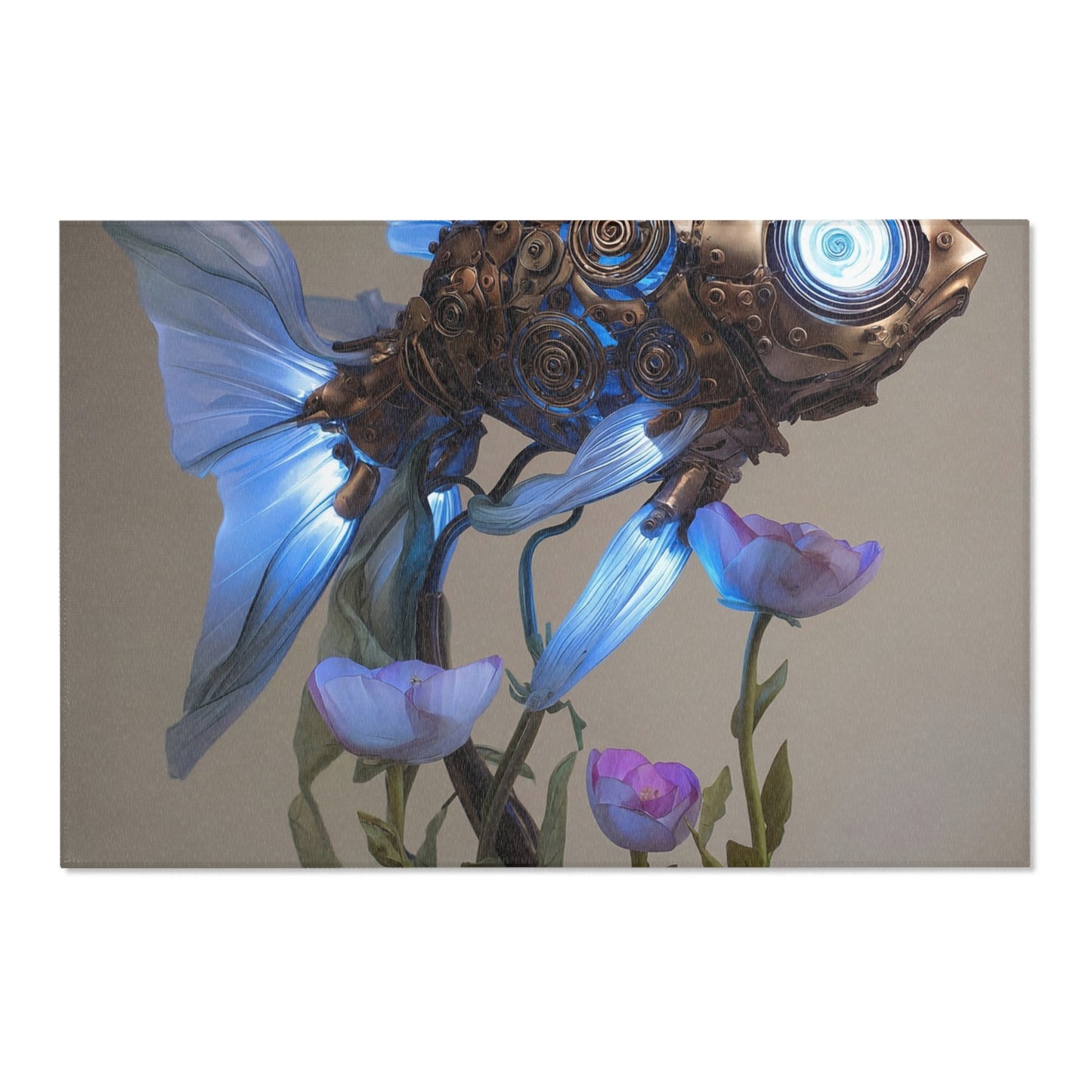 Steampunk Goldfish Area Rug – Glowing Mechanized Aquatic Dreamscape
