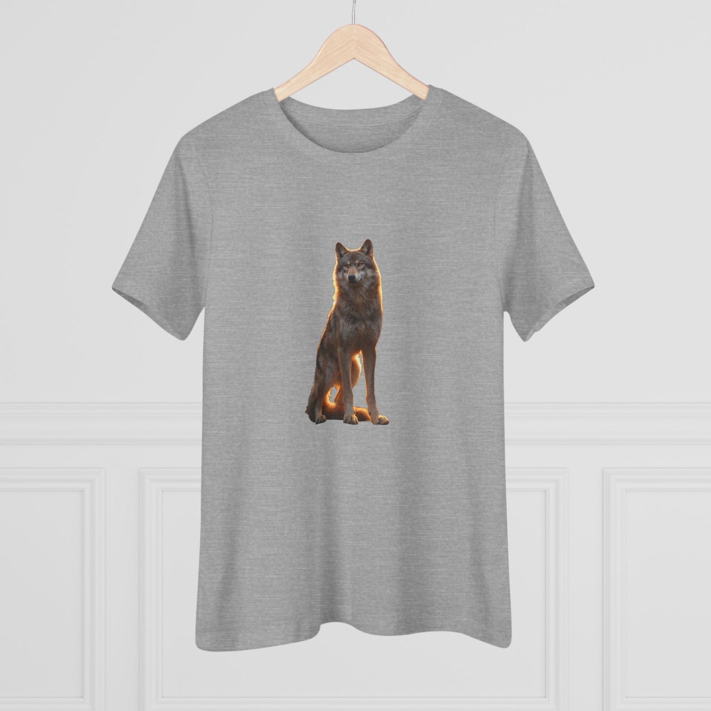 Sunlit Wolf Guardian Women's Cotton Tee – Amber Glow Sentinel