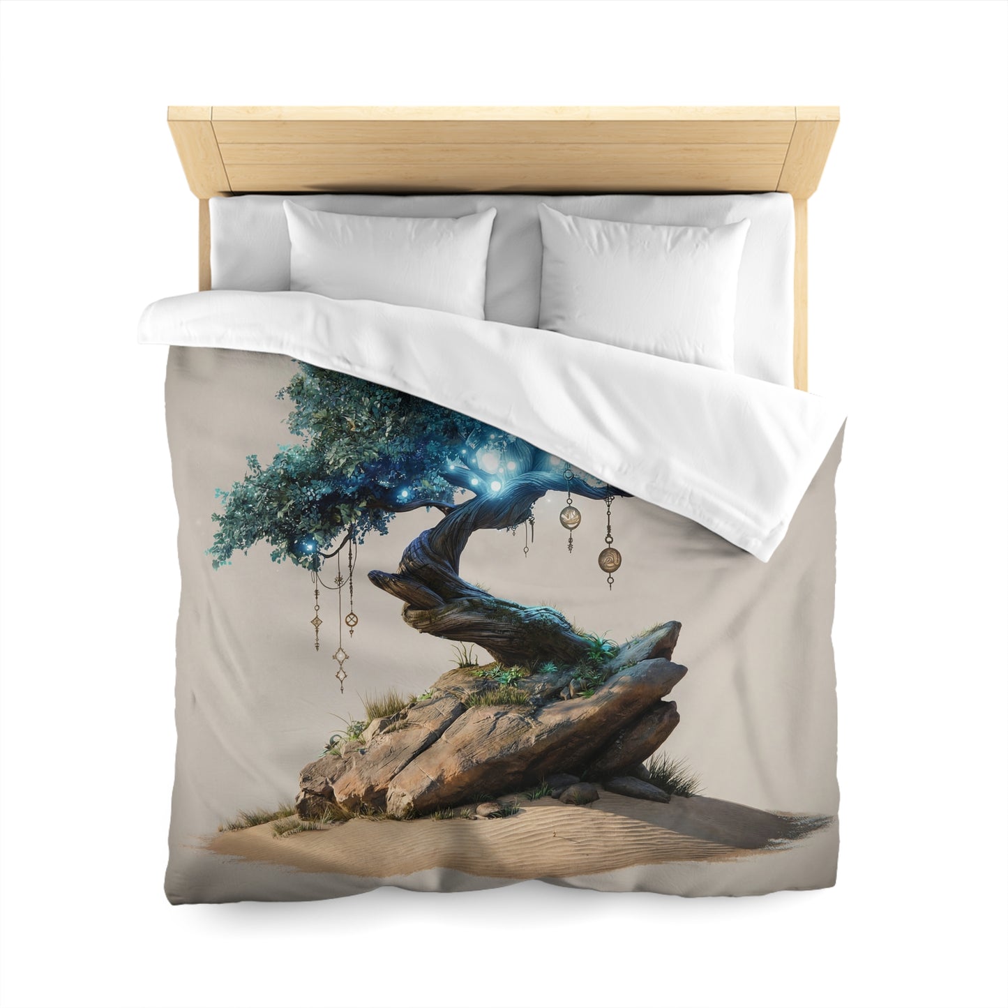Luminescent Wisdom Tree Microfiber Duvet Cover – Desert Oasis with Glowing Canopy
