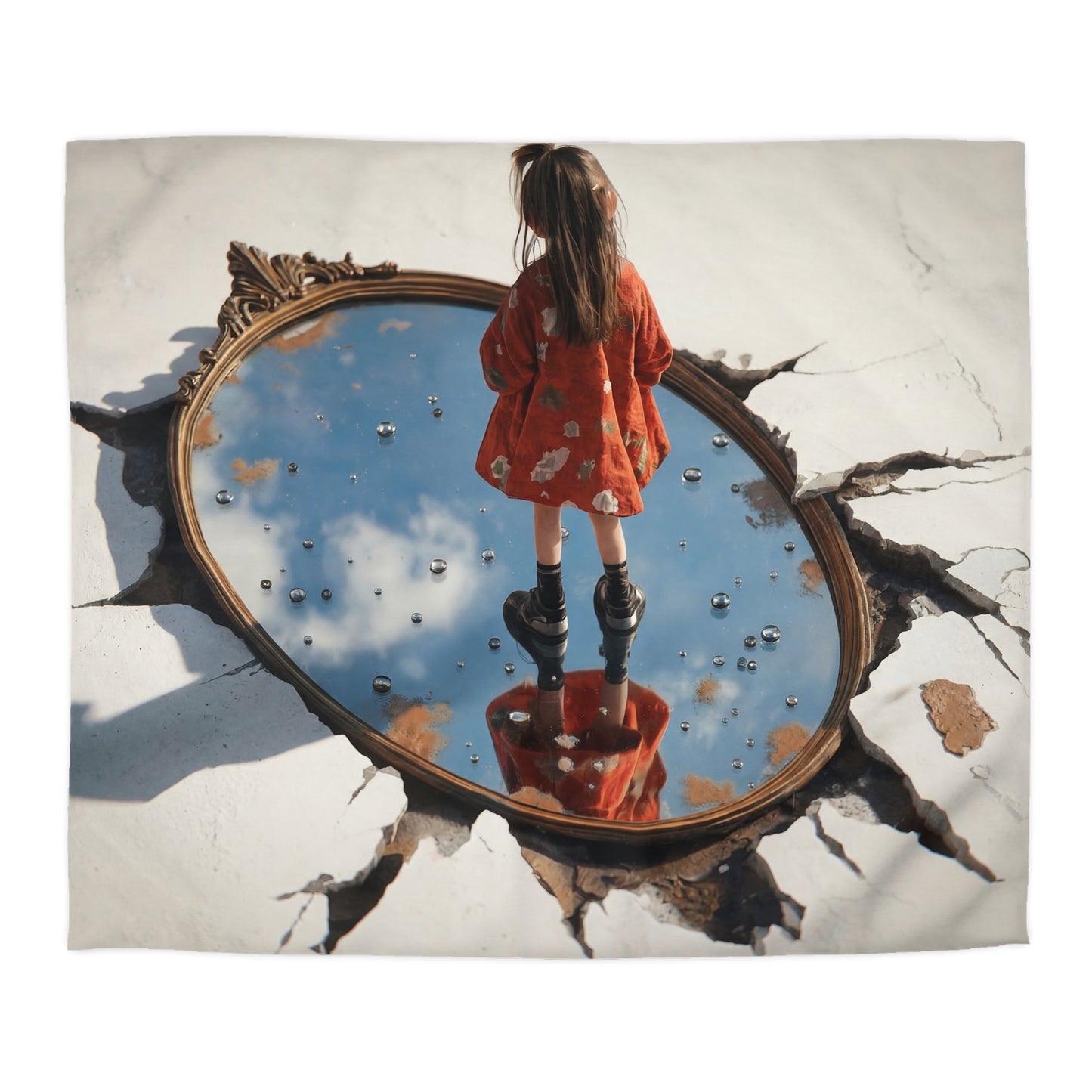 Girl in Mirror Duvet Cover – Standing on Sky Reflections