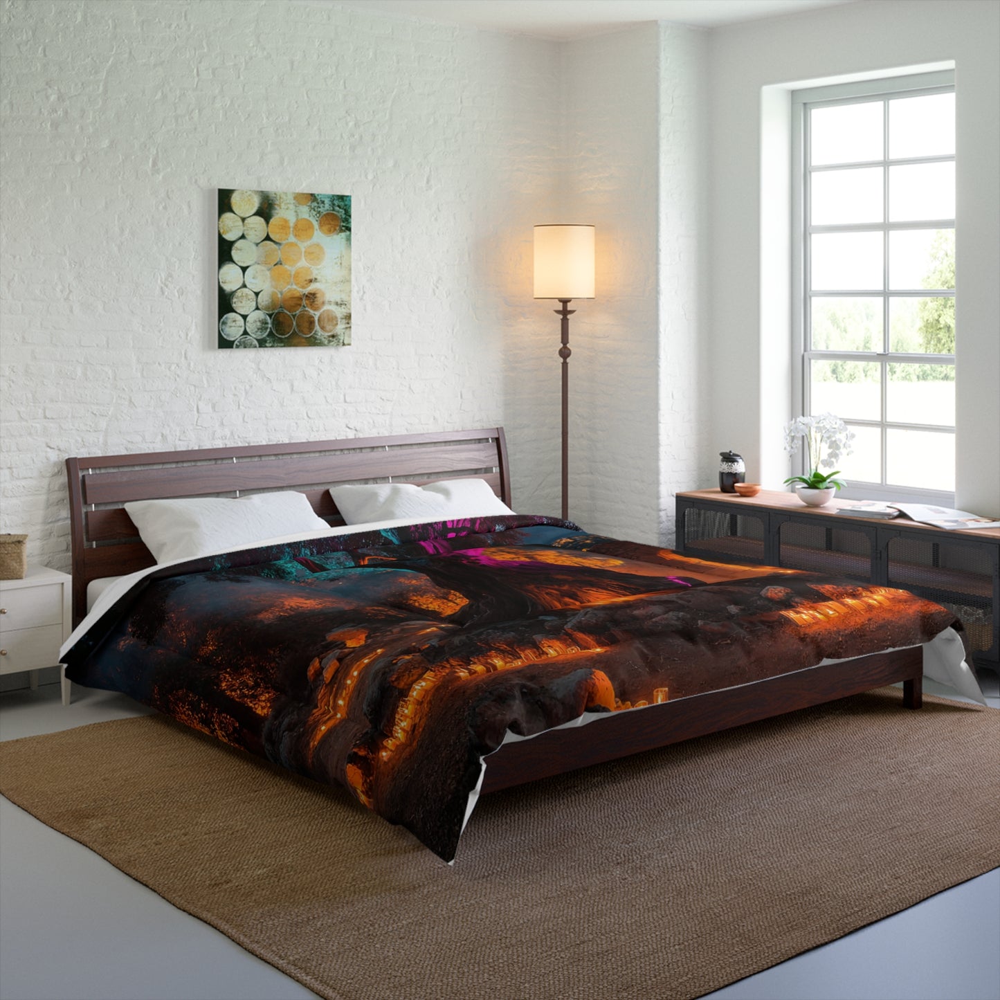 Ancient Tree Sanctuary Comforter – Neon Veil at Dusk
