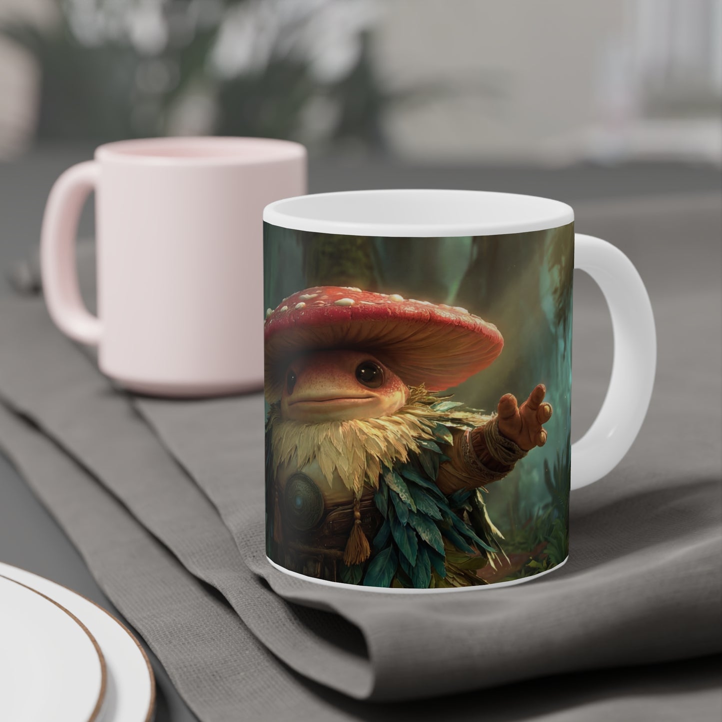 Forest Guardian Mushroom Warrior Ceramic Mugs (11oz\15oz\20oz) – Sunlit Canopy Embrace