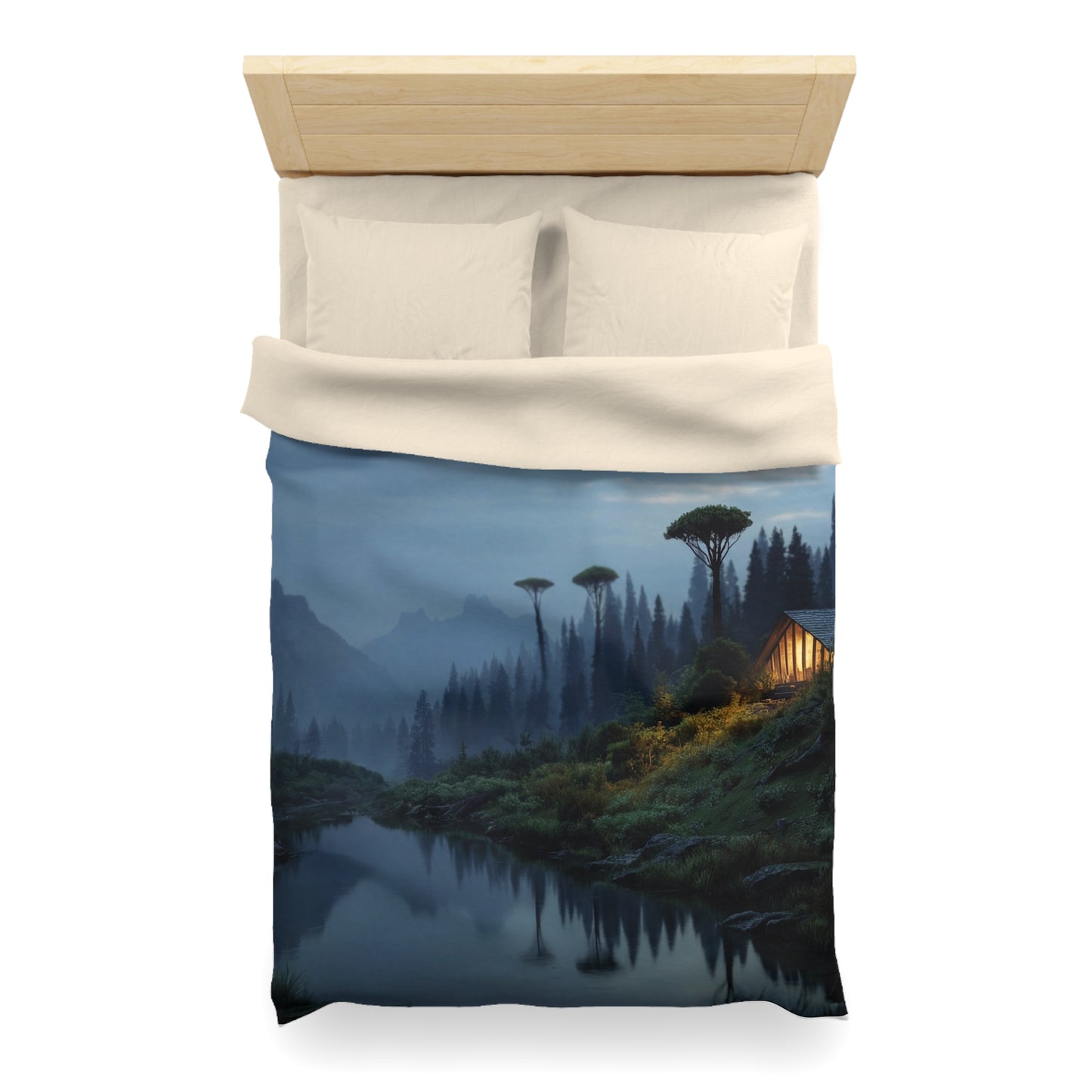 Moonlit Cabin Duvet Cover – Whispering Peaks & Silent Waters