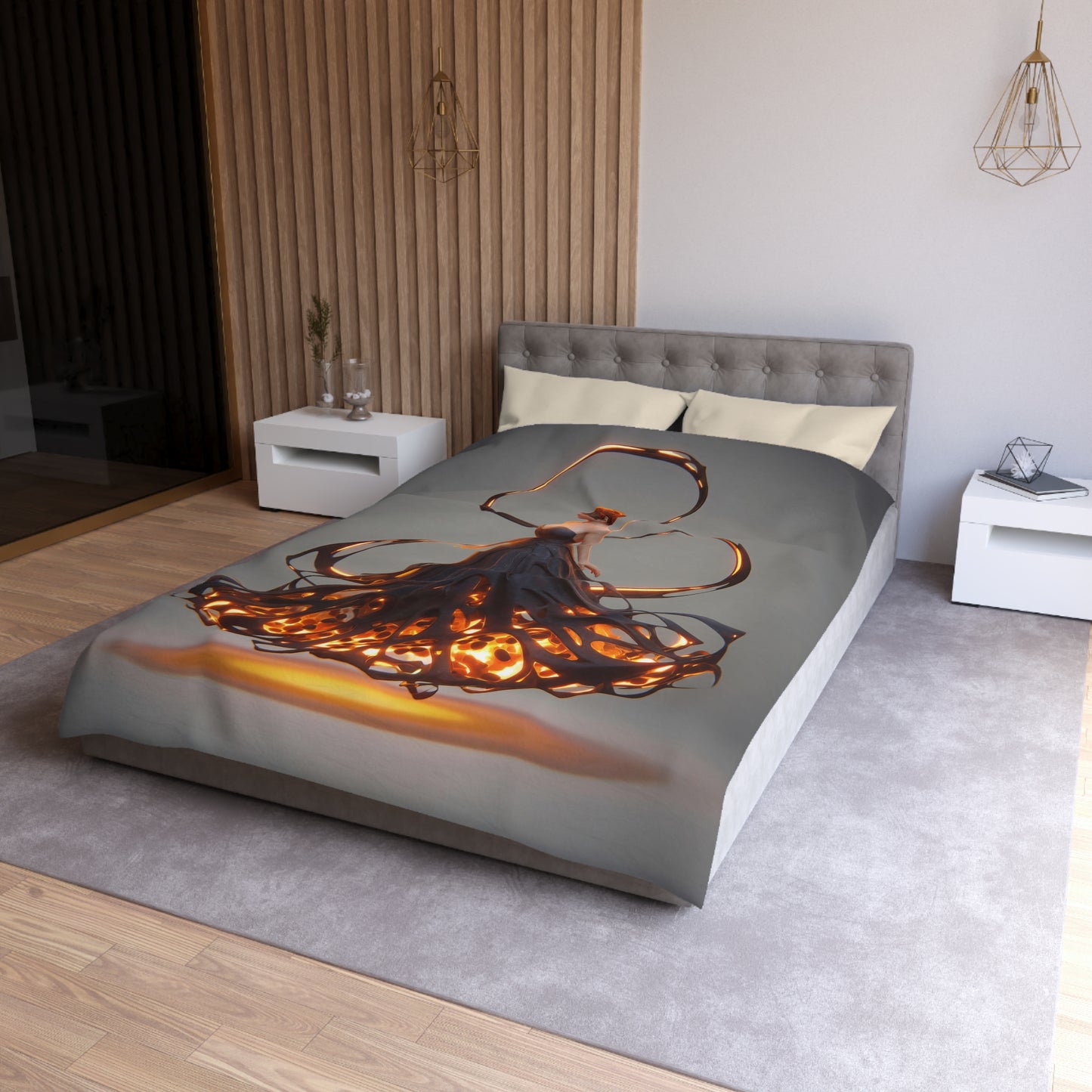 Luminal Dancer Microfiber Duvet Cover – Gilded Shadow Waltz