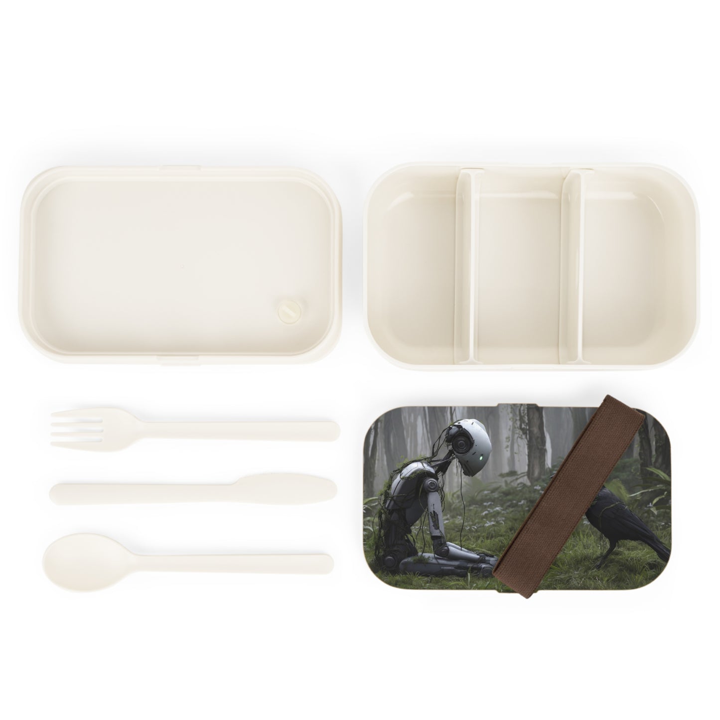 Forgotten Robot and Raven Bento Lunch Box – Whispers of the Verdant Grove